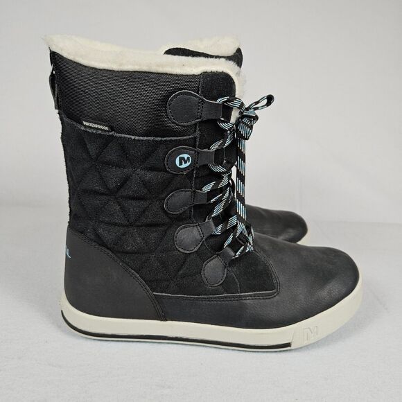 Merrell Heidi Waterproof Suede Sherpa Womens Snow Boot Winter Black 5 Size 36 - Picture 3 of 16